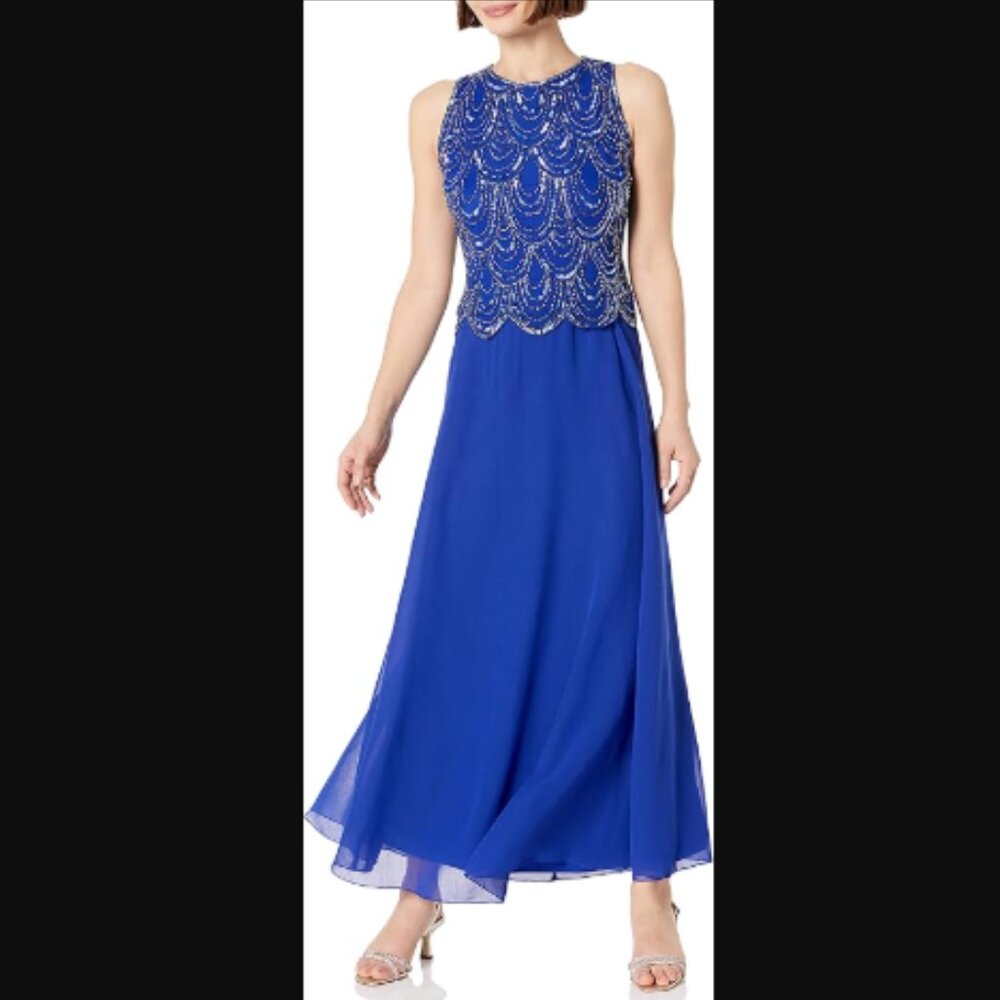 NWT J Kara Handmade Beaded Gown & Scarf, sz 6